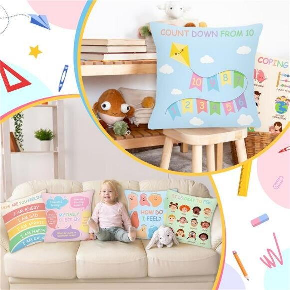 Calming Corner Pillow Covers Set of 4 Kids Room Classroom Counseling Decor Cushi - Picture 5 of 7